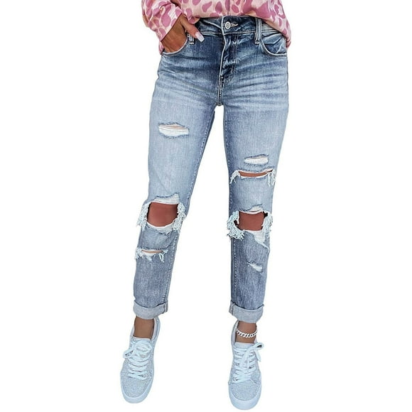 Aayomet Ripped Jeans Womens Curvy High Waist Stretch Lifting Skinny Colombian Jeans,Blue M
