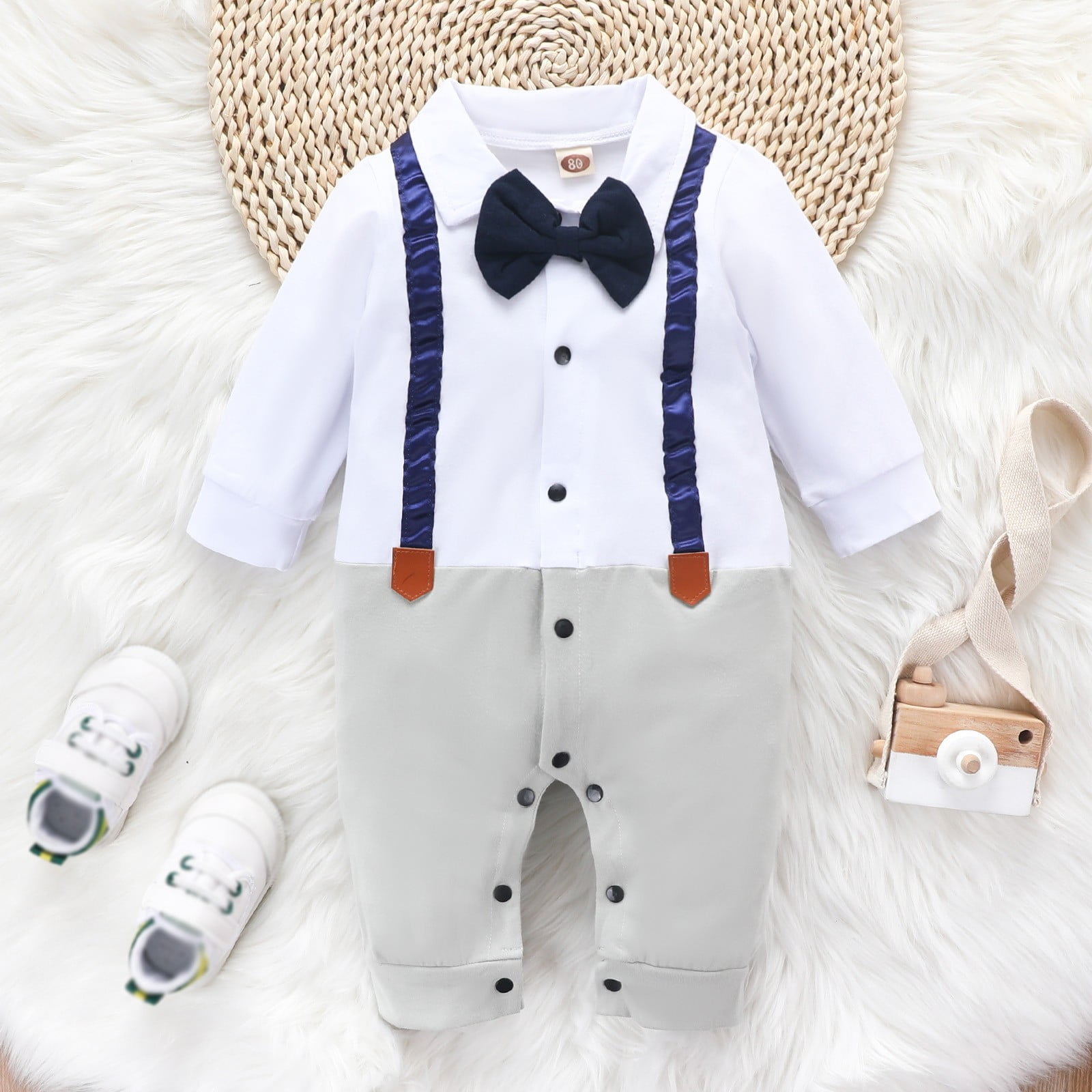 Bodysuit White Long Sleeve Polo With Bow Tie Aayomet Rompers Baby