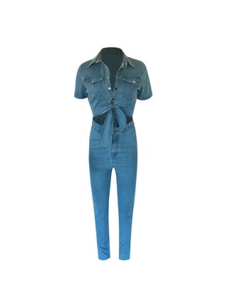 Buttons Belted Short Sleeve Denim Jumpsuit #jean #jumpsuit #outfit Buttons  Belted Short Sleeve De…