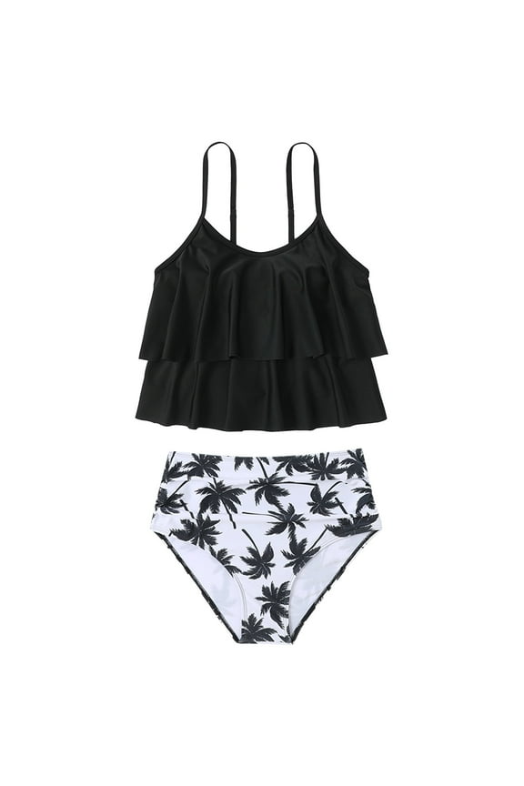 Ruffled High Waist Split Beachwear Swimming Swimsuits Two Pieces For Women Bikinis Swimwear Junior Bathing Suits,Gray Small