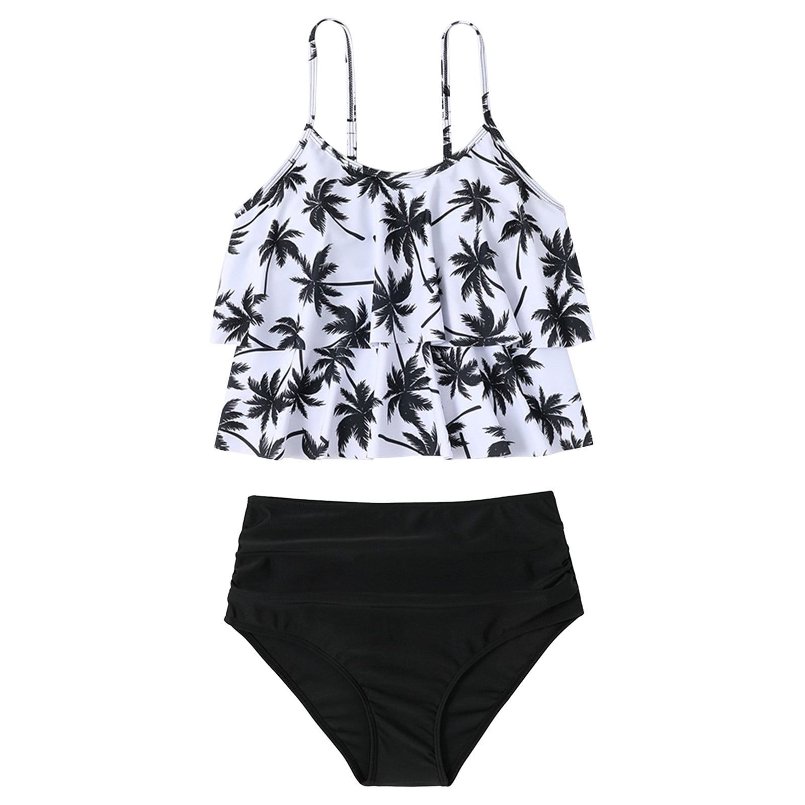 Aayomet Ruffled High Waist Split Beachwear Swimming Swimsuits Two Pieces For Women Bikinis