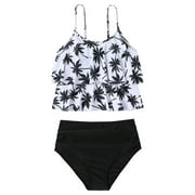 Aayomet Ruffled High Waist Split Beachwear Swimming Swimsuits Two Pieces For Women Bikinis Swimwear Junior Bathing Suits,White Large