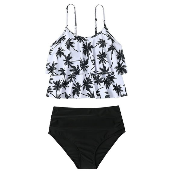 Aayomet Ruffled High Waist Split Beachwear Swimming Swimsuits Two Pieces For Women Bikinis Swimwear Junior Bathing Suits,White X-Large