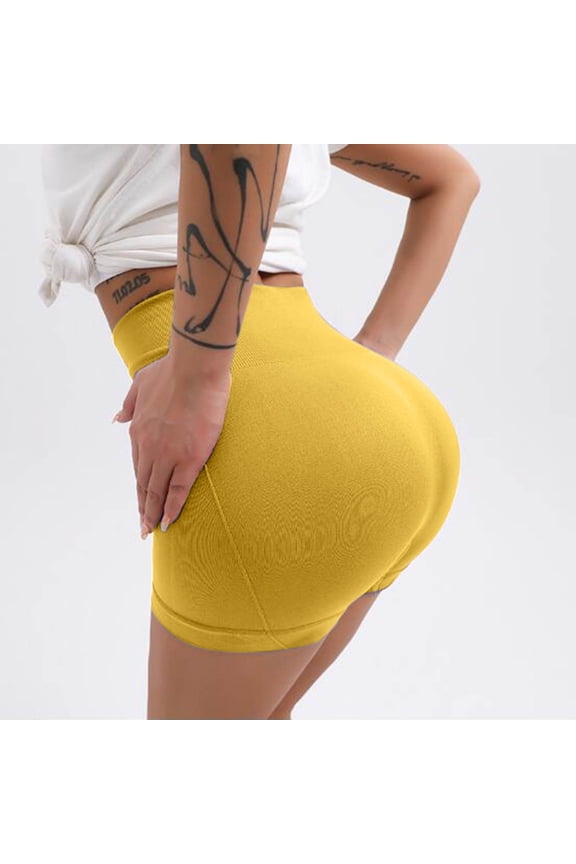Running Shorts For Women Women Biker Shorts 3.6" Scrunch Workout Shorts Seamless High Waisted Contour Gym Yoga Shorts,Yellow M