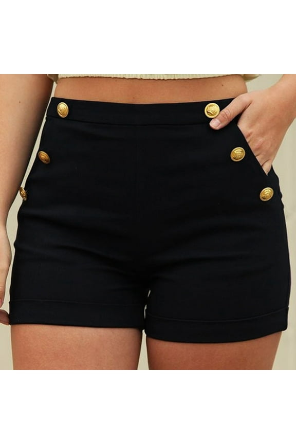 Running Shorts Women's High Waisted Button Wide Leg Casual Shorts with Pockets,Black M