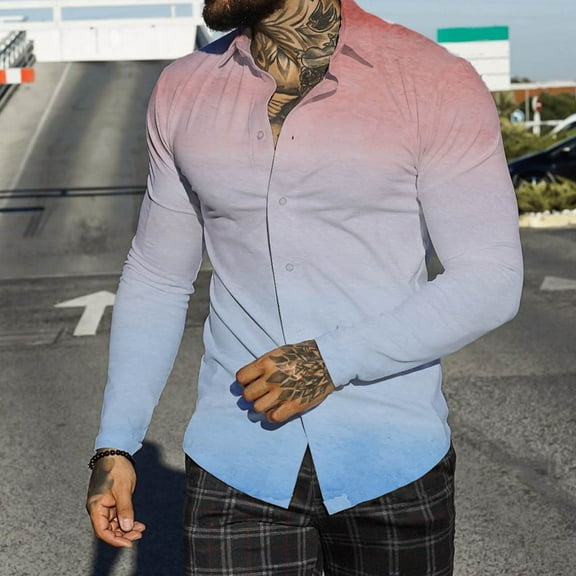 "Aayomet Shirts For Men Men Autumn Winter Single Casual Lapel Full Print Beach Long Sleeve Mens Beach Shirts Pink,XXL"