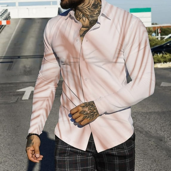 "Aayomet Shirts For Men Men Autumn Winter Single Casual Lapel Full Print Beach Long Sleeve Mens Beach Shirts Rose Gold,4XL"