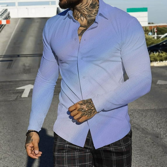 "Aayomet Shirts For Men Men Autumn Winter Single Casual Lapel Full Print Beach Long Sleeve Mens Linen Shirt Purple,5XL"