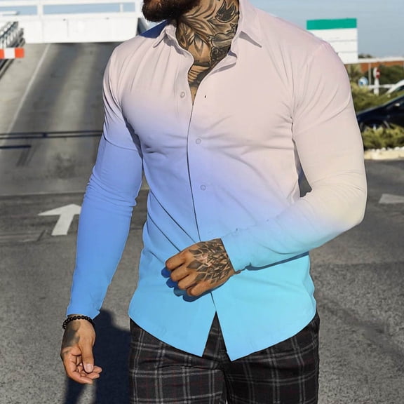 "Aayomet Shirts For Men Men Autumn Winter Single Casual Lapel Full Print Beach Long Sleeve Mens Linen Shirt Sky Blue,XL"