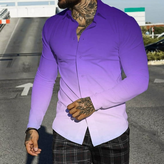 "Aayomet Shirts For Men Men Autumn Winter Single Casual Lapel Full Print Mens Short Sleeve Button Down Shirts Purple,M"