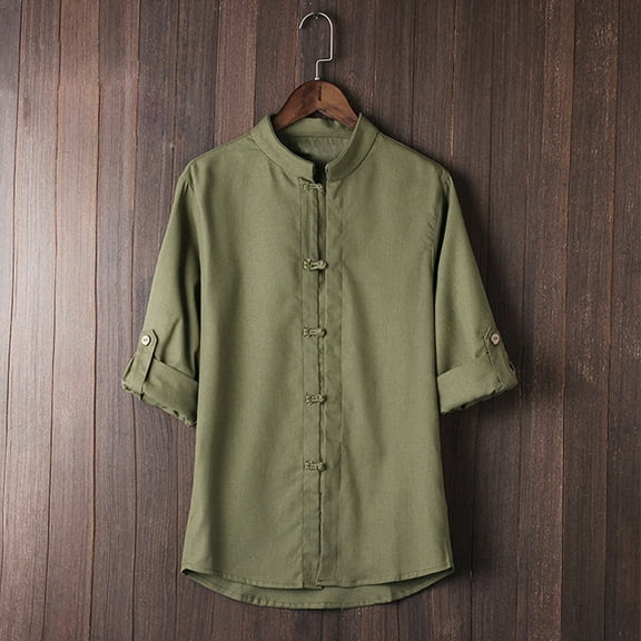 Aayomet Shirts For Men Men Daily Classic Style Kung Fu Shirt Tops Tang Suit Three Quarter Workout Shirts For Men Army Green,XXL