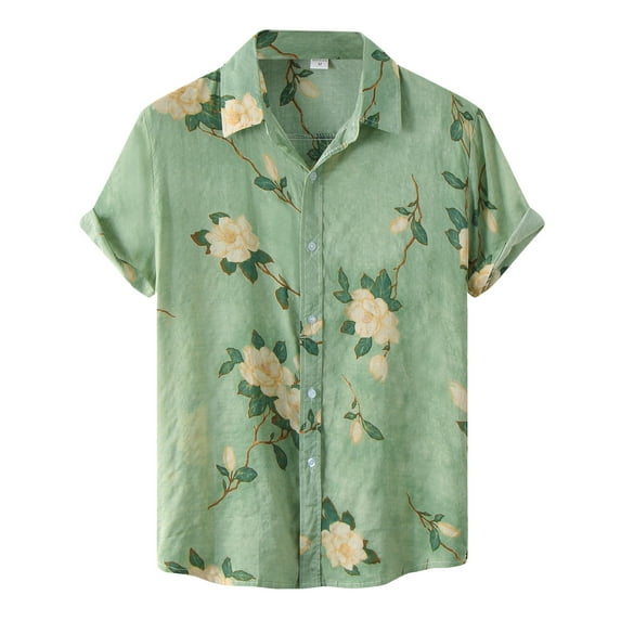 Aayomet Shirts For Men Men's Casual Fashion Shirt Hawaii Floral Printing Shirts Blouse Mens Short Sleeve Dress Shirts Green,L