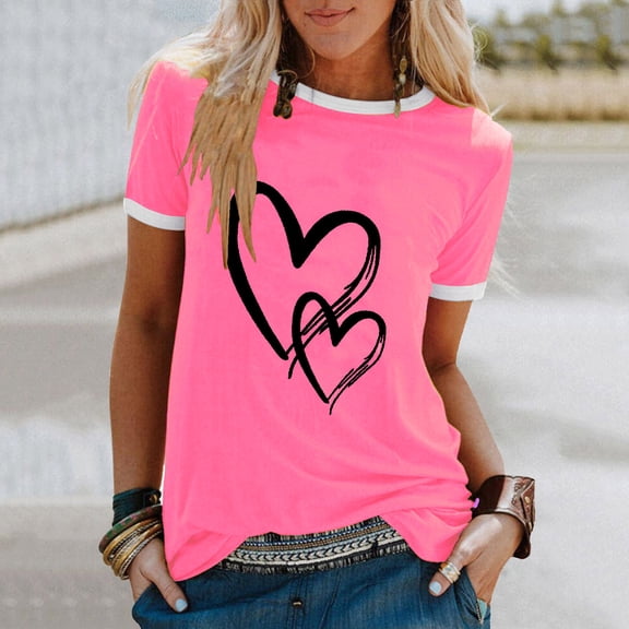 Aayomet Shirts For Women Women T-Shirt Round Neck Short Sleeve Top Casual Funny Cute Teen Girl Tee,Pink 3XL