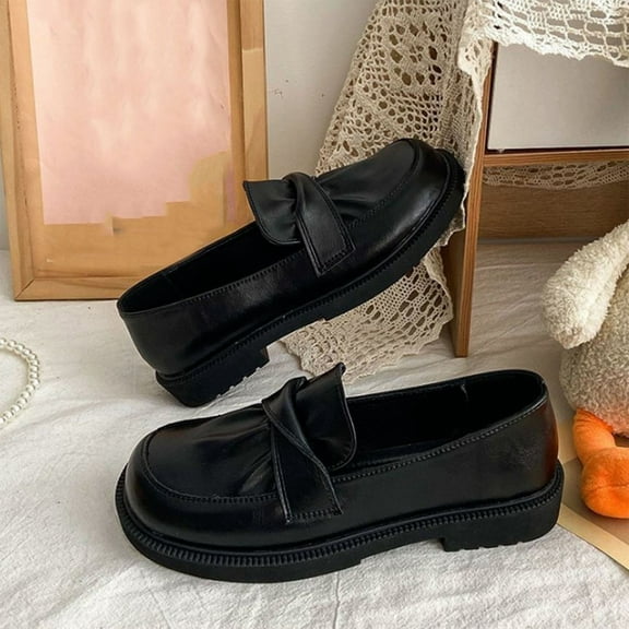 Aayomet Shoe Women Casual Wide Foot Mary Jane Single Shoe Autumn British Style Black Small Leather Shoes Versatile Casual,Black 8