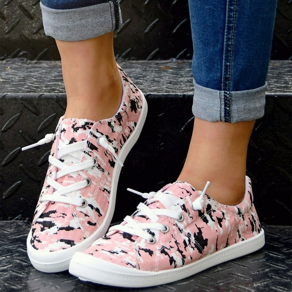 Aayomet Shoe Women Casual Women Shoes Casual Non Positioning Tie Dye Printing Sports Shoes Canvas Fashion Casual Shoes,Pink 8.5