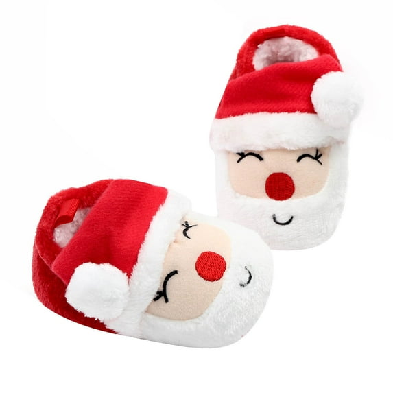 Aayomet Shoes for Boys Footwear Winter Warm Floor Shoes Soft Sole Indoor Warm Santa Toddler Shoes (White, 4 )