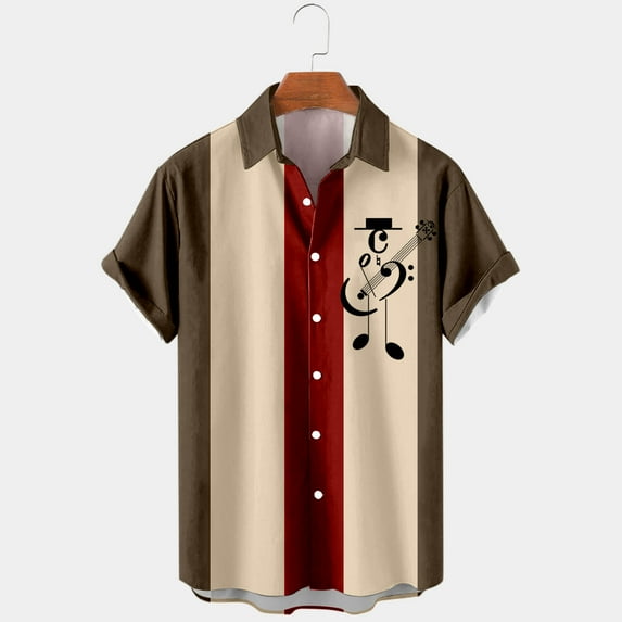 "Aayomet Short Sleeve Button Up Shirts For Men Male Summer Hawaii Casual Loose Music Print Shirt Turn Down Collar Shirt ,M"