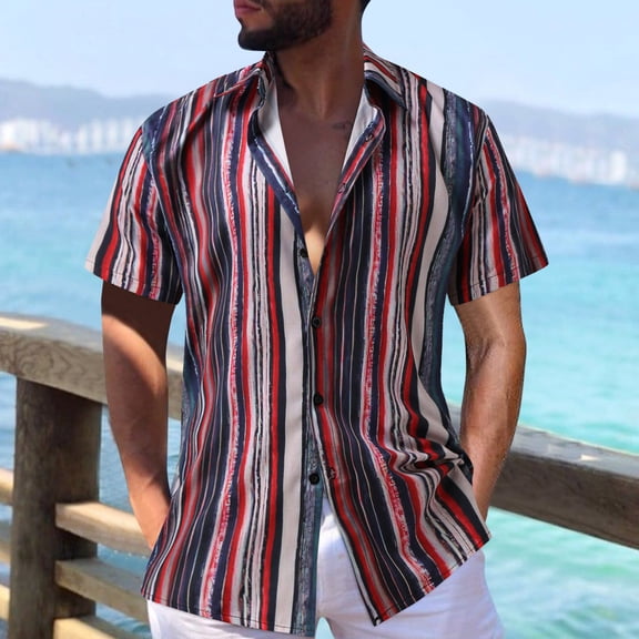 Aayomet Short Sleeve Button Up Shirts For Men Men Summer Printed Turndown Collar Casual Combat Shirt Short Sleeve Red,XL