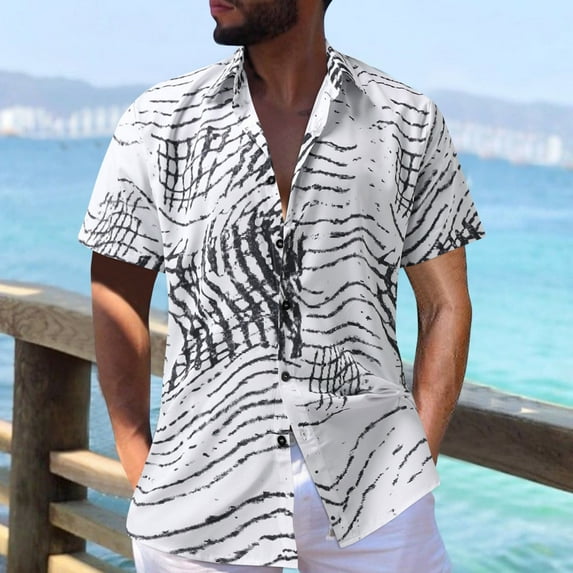 Aayomet Short Sleeve Button Up Shirts For Men Men Summer Printed Turndown Collar Casual Combat Shirt Short Sleeve White,L