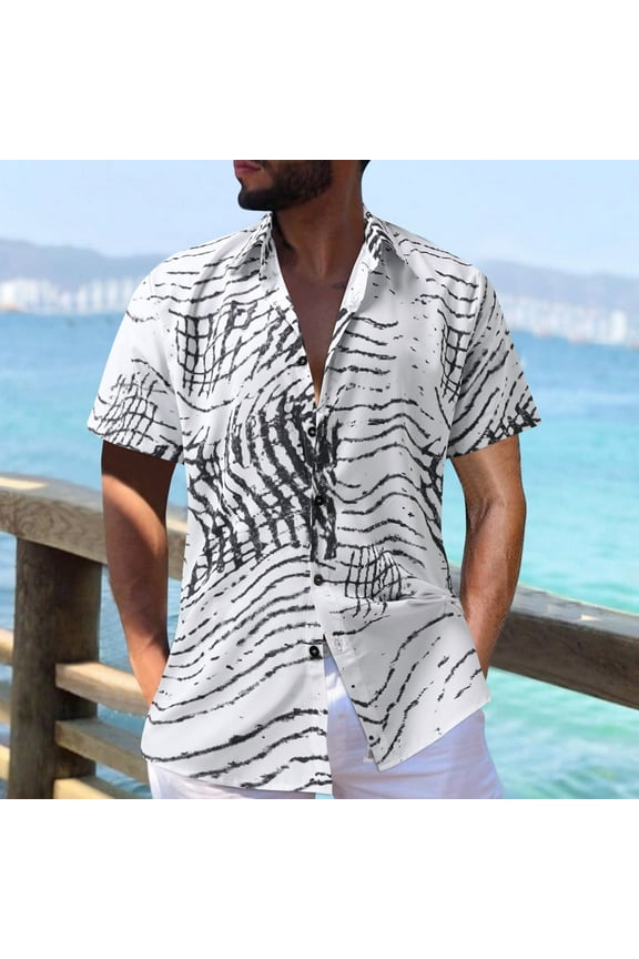 Short Sleeve Button Up Shirts For Men Men Summer Printed Turndown Collar Casual Combat Shirt Short Sleeve White,XL