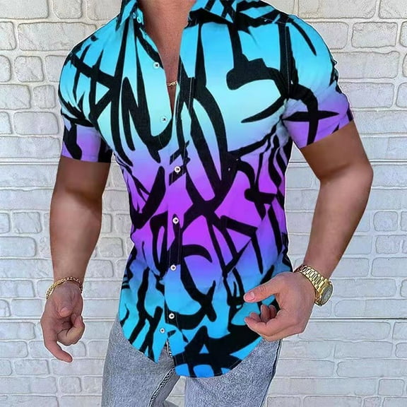 "Aayomet Short Sleeve Button Up Shirts For Men Men Turndown Collar Top Shirt Single Men's Shirts Big And Tall Purple,S"