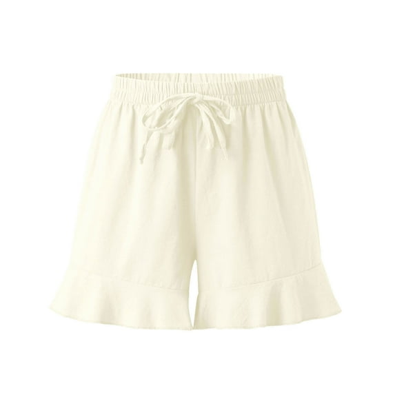 Aayomet Shorts For Women Casual Women's Drawstring Elastic Waist Casual Solid Comfy Linen Beach Shorts,Beige XL