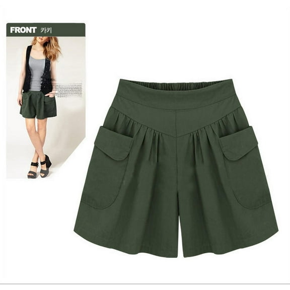 Aayomet Shorts For Women Pants Size Loose Women Solid Summer Shorts Lady Casual Plus Pockets Linen Shorts For Women Green,4XL