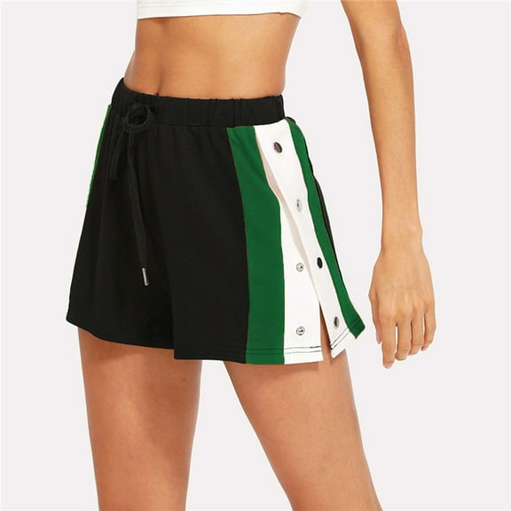 Aayomet Shorts For Women Trendy Women Bermuda Shorts Elastic Waist Wide Leg Shorts with Pockets & Belts,Green S