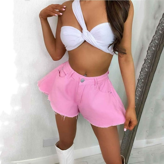 Aayomet Shorts For Women Women Cut Off Low Waist Denim Jeans Shorts Mini Hot Pants Pink,S