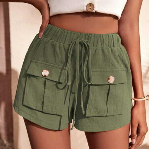 Aayomet Shorts For Women Women's Linen Shorts Casual Elastic Waist Rope Drawstring With Lounge Shorts For Women Army Green,M