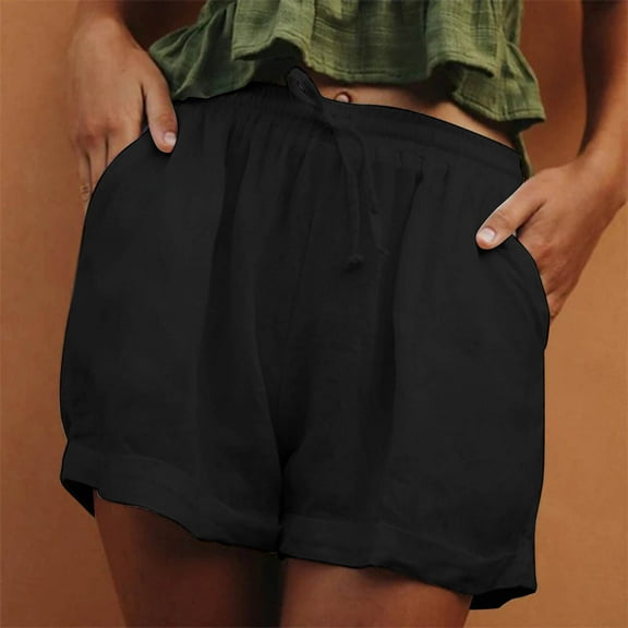 Aayomet Shorts For Women Womens Casual Drawstring Shorts Summer Elastic Waist Shorts Pocketed Pants,Black S