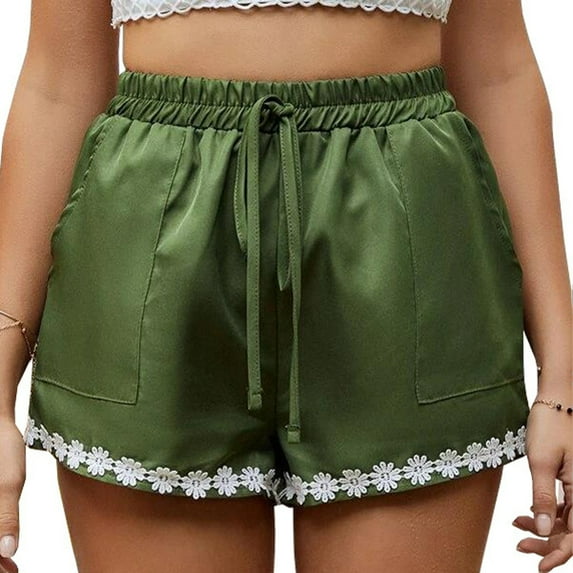 Aayomet Shorts For Women Womens Casual Shorts Comfy Elastic Waist Drawstring Pocket Shorts Pants,Green XXL