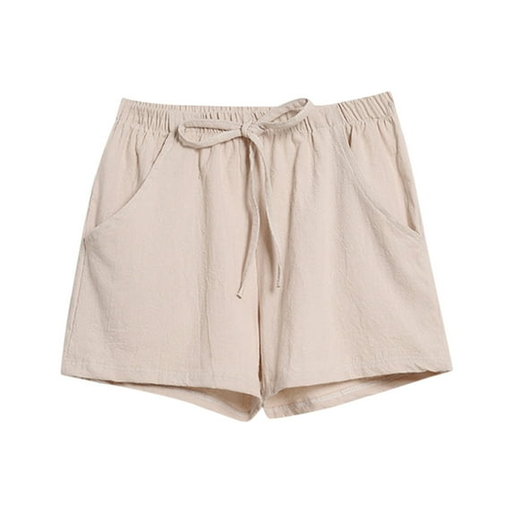 Aayomet Shorts For Women Womens Pocket Loose Short Solid Pants And Waist Linen Cotton Plus Size Shorts For Women Beige,L