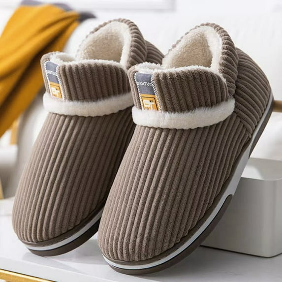 Aayomet Slippers for Men Indoor and Outdoor Slippers Winter Home Cotton Slippers Fashion Cute Printed Thermal Slippers (Coffee, 8.5)