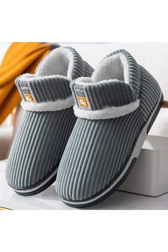 Slippers for Men Indoor and Outdoor Slippers Winter Home Cotton Slippers Fashion Cute Printed Thermal Slippers (Gray, 9.5)