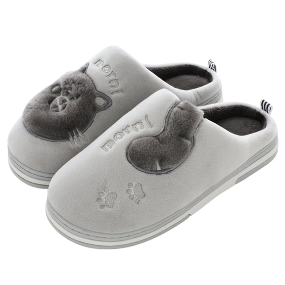 Aayomet Slippers for Men On Furry Plush Flat Home Winter Round Toe Keep Warm Cartoon Cat Slippers Shoes (Gray, 9)