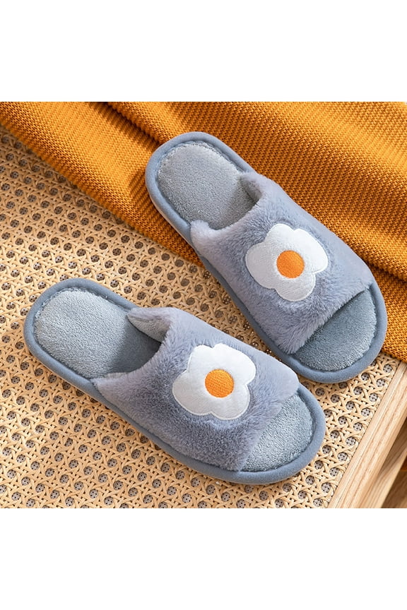 Slippers for Women Indoor Flat Slide Slippers Comfy Open Toe House Shoes Cotton Slippes (Dark Gray, 8)