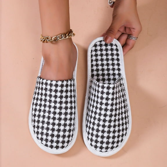 Aayomet Slippers for Women Indoor and Outdoor Home Flat Bottom Non Slip Warm And Comfortable Solid Color Houndstooth (Black, 7)