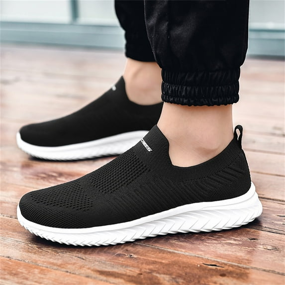 Aayomet Sneakers for Men Fashion Summer Men Mesh Fly Woven Breathable Lightweight Comfortable Casual Flat Bottom,White 10.5