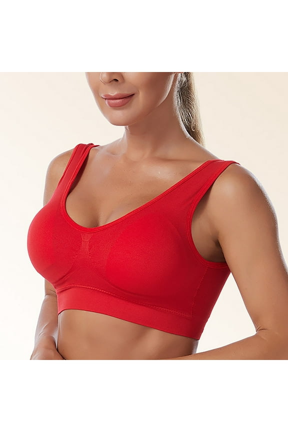 Sports Bras Women's Seamless MID Impact Keyhole Sport Bra with Removable Pads,Red XXL