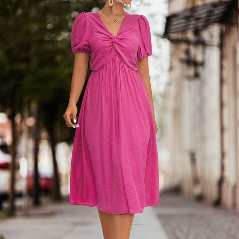 Women Pink Solid Casual Dress