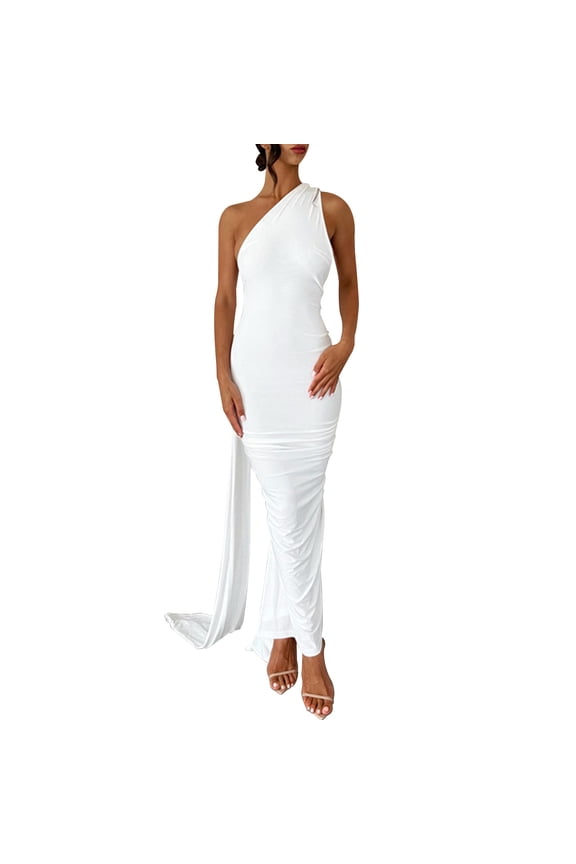 Spring Fall Dresses for Women 2023 Ruffle Cap Sleeve V Neck Swing A Line Party Dresses,White S