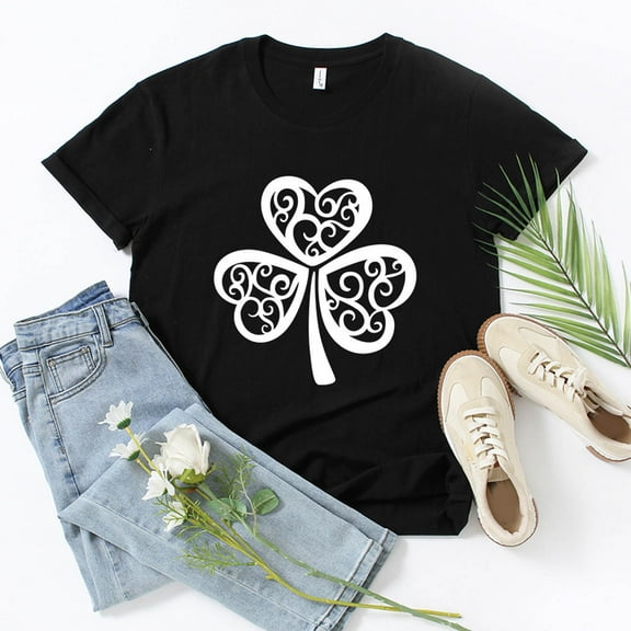 Aayomet St Patrick's Day Casual Tops For Women Women's Neck Ribbed Knit Scallop Short Sleeve T Shirt Tops,Black M