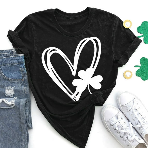 Aayomet St Patrick's Day Crop Tops For Women Womens Tops Casual, Womens Short Sleeve Tops Cute Butterfly Print Tee Shirts Casual Loose Lightweight Henley Shirts,Black L