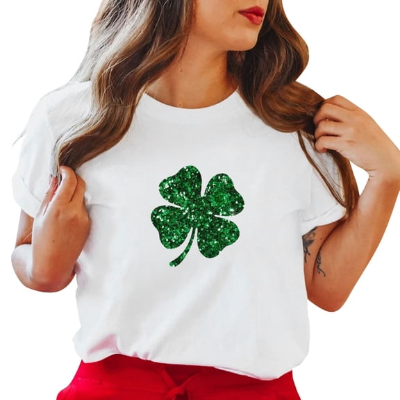 Aayomet St Patrick's Day Cute Tops For Women Women's Short Sleeve Round Neck Oversized Shirt Graphic Tee Loose Casual Tshirt Tops,White L
