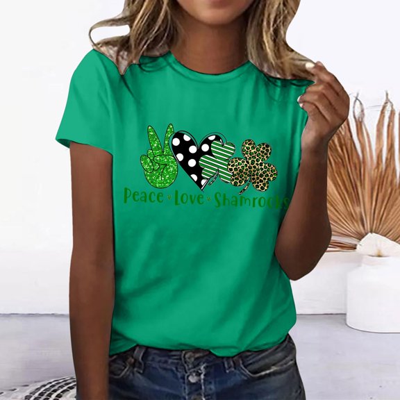 Aayomet St Patrick's Day Summer Tops For Women Women's Leopard Print Tops Short Sleeve Round Neck Casual Loose T Shirt,Green XXL