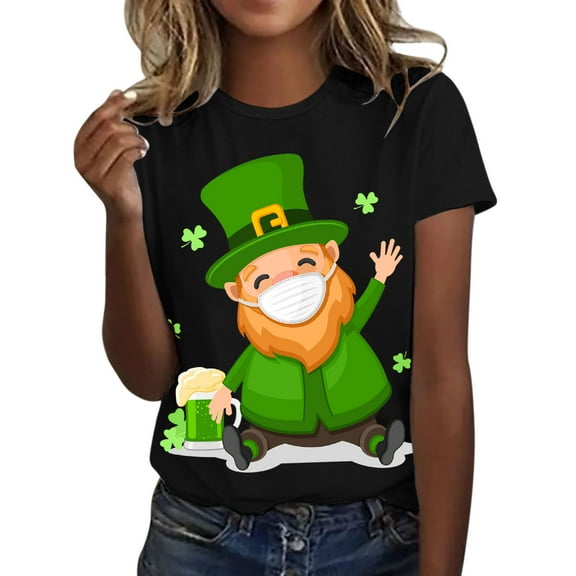 Aayomet St Patrick's Day Tops For Women Casual Fall Women's Leopard Print Tops Short Sleeve Round Neck Casual Loose T Shirt,Black XXL