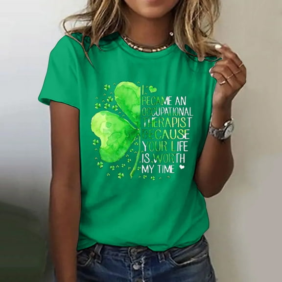 Aayomet St Patrick's Day Tops For Women Women's Short-Sleeve Swing Scoopneck T-Shirt,Green XXL