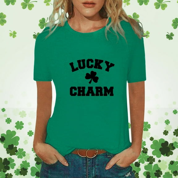 Aayomet St Patrick's Day Womens Plus Size Tops Women T-Shirt Cross Faith Blessed Shirt Funny Inspirational Casual Short Sleeve Graphic Thankful Cute Tee Tops,Green L