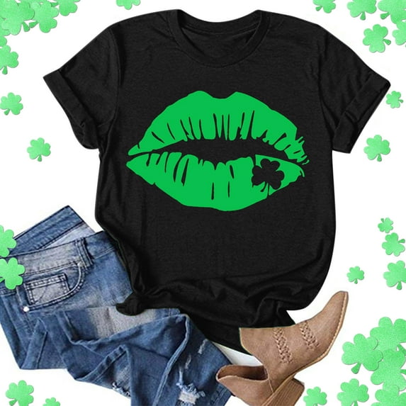 Aayomet St Patrick's Day Womens Plus Size Tops Women's Oversized T Shirts Graphic Tees Letter Print Casual Summer Tops,Black XXL